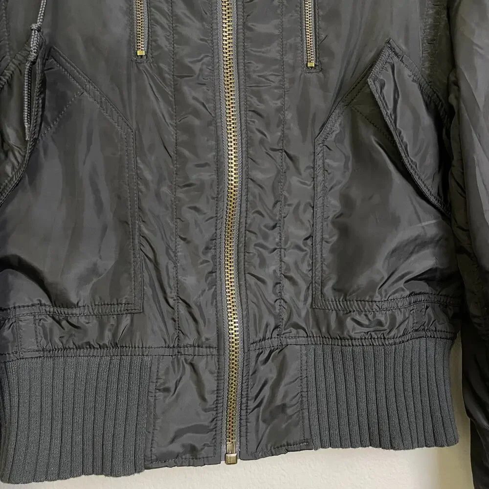 Alpha Industries Flight Jacket Mens Medium Grey Outdoors Full Zip Lined Hooded - Picture 5 of 10